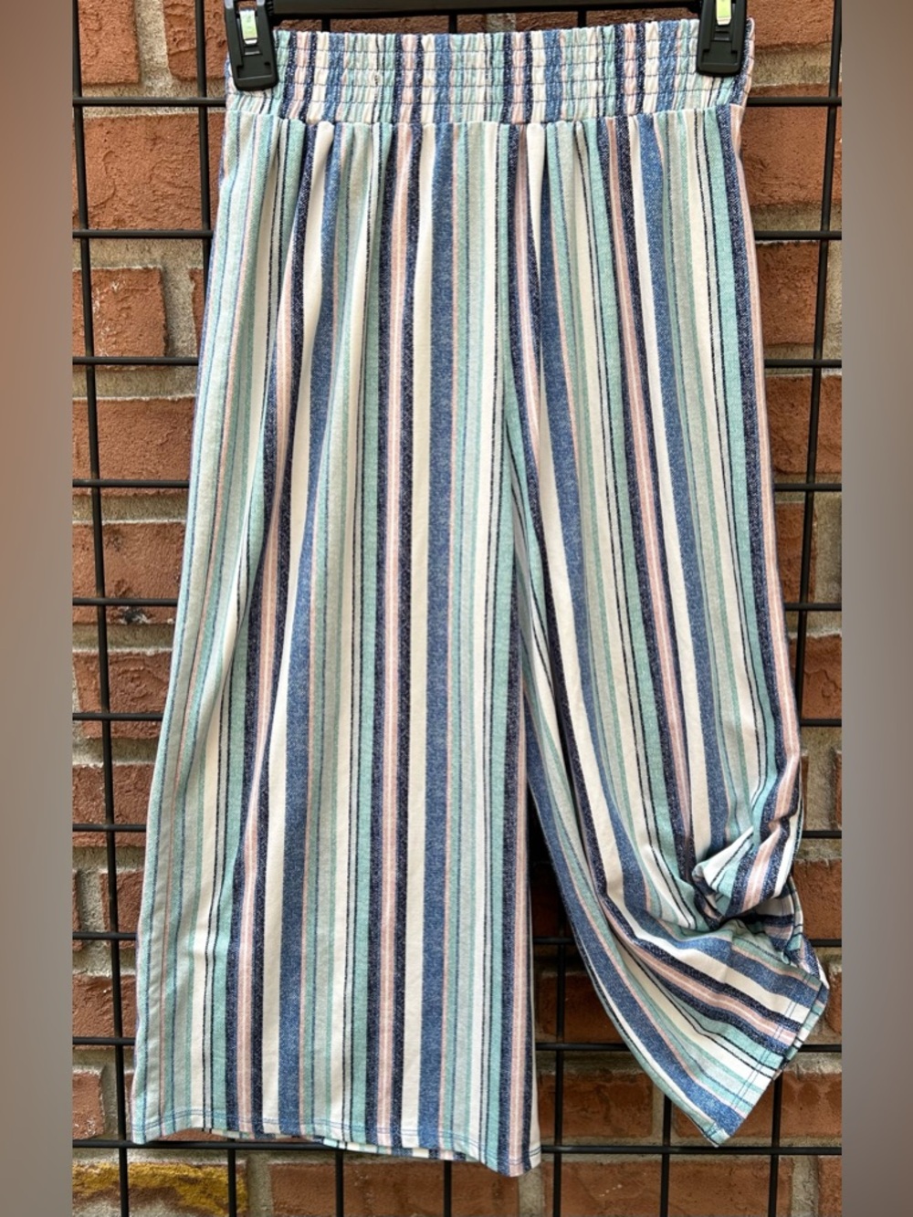 Beautees Striped Wide-Leg Pants in Blue, Mint & Pink